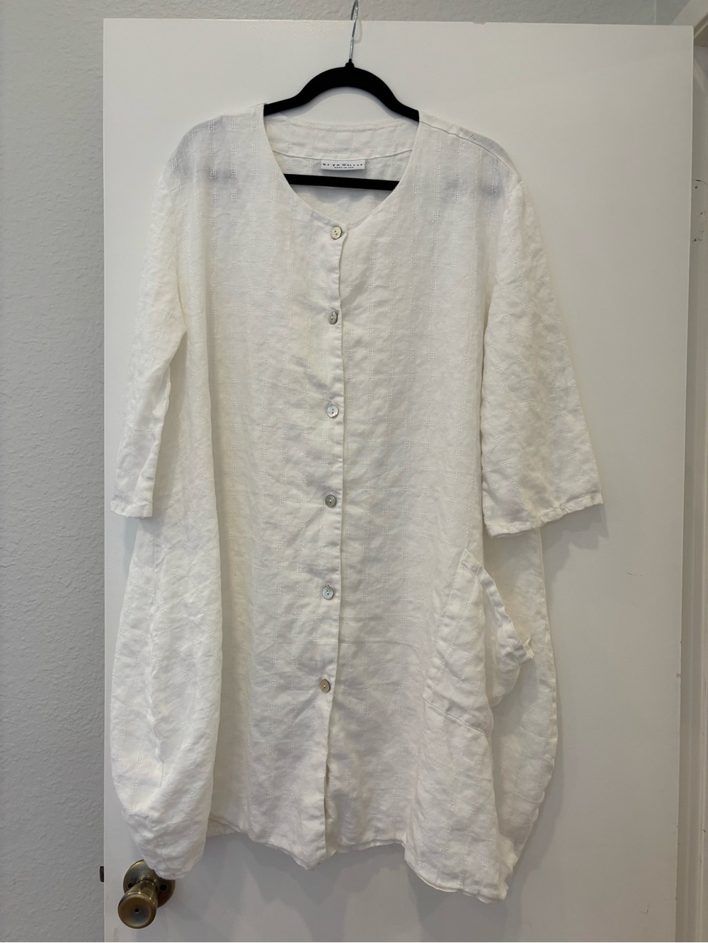 Bryn Walker oversized relaxed 100% Linen pearl Button-Front Tunic pocket dress